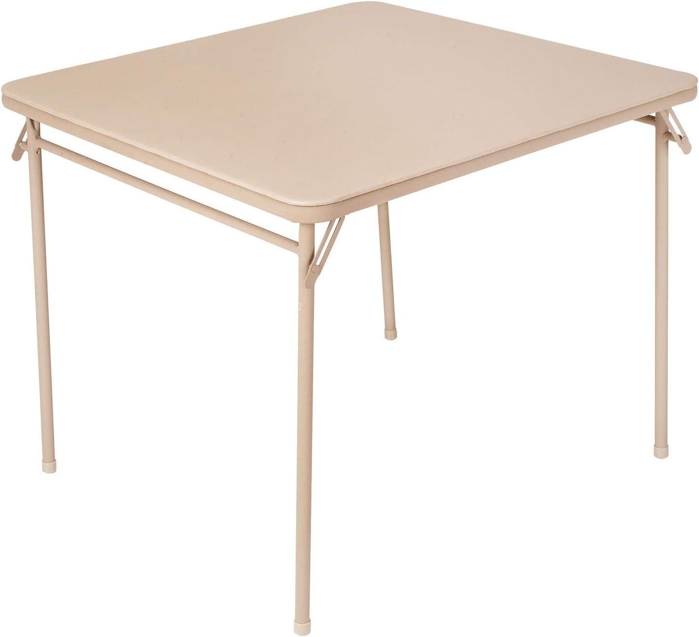 COSCO 34" Square Vinyl Top Folding Card Table, Antique Linen, Easy to Clean, Portable, Great for Everyday Dining, Crafting, Games, & Homework, Compact Storage