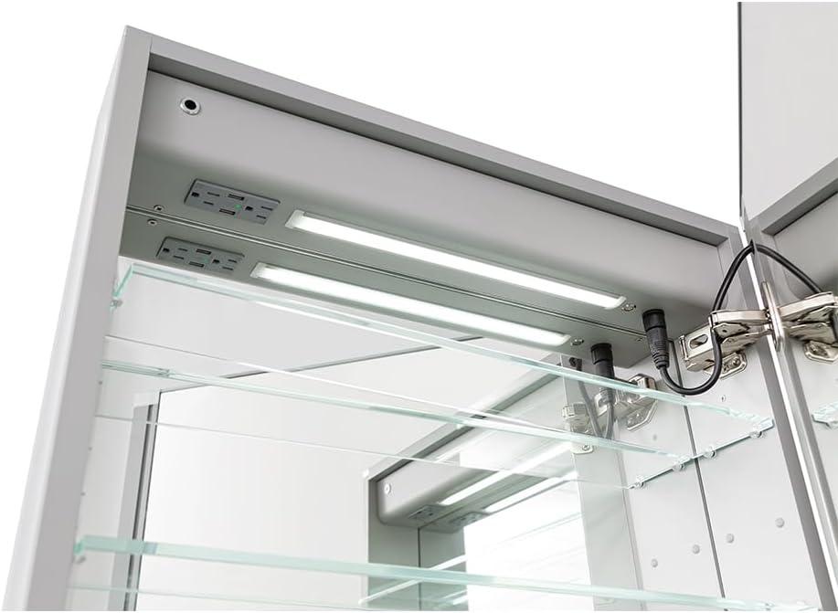 AQUADOM Signature Royale LED Medicine Cabinet, Defogger, LED 3X Makeup Mirror, Electrical Outlets