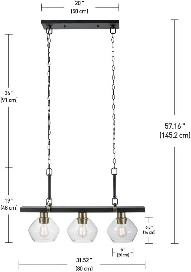 Globe Electric Harrow 3-Light Matte Black Linear Pendant Lighting with Gold Accent Sockets and Clear Glass Shades, 60873