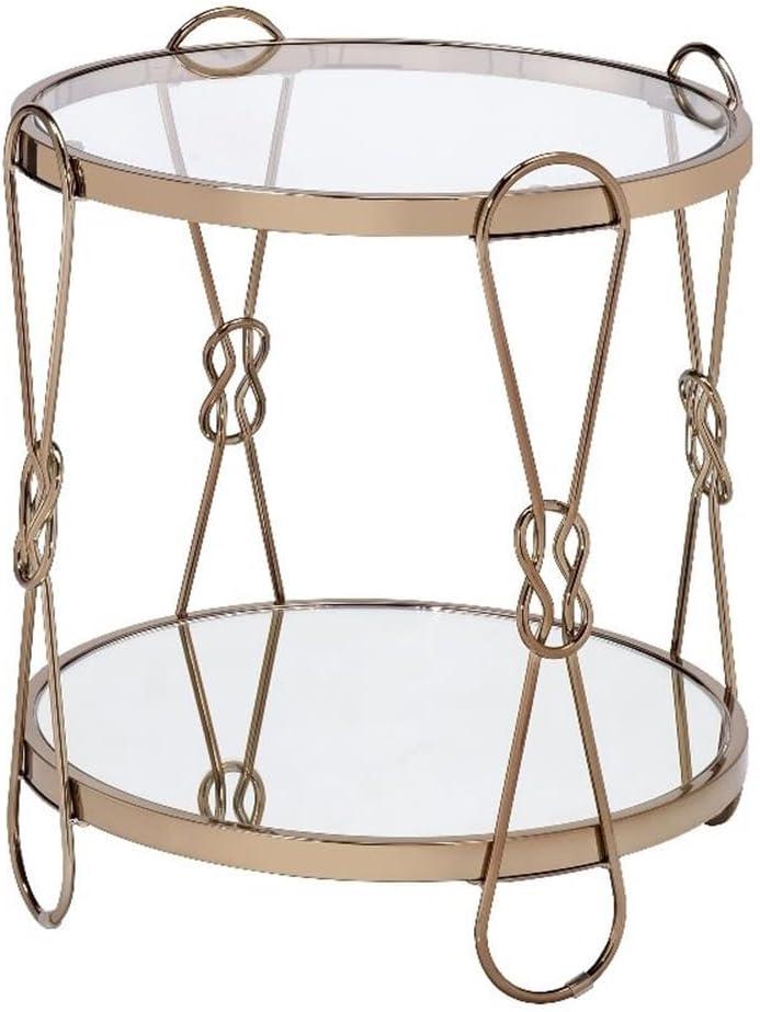 Acme Zekera Metal Frame End Table in Champagne & Glass