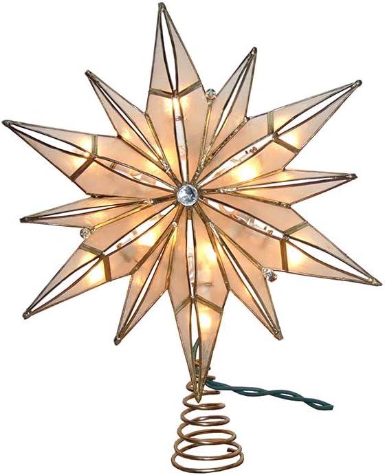 Kurt Adler 10-Light 12-Point Capiz Star and Center Gem Treetop