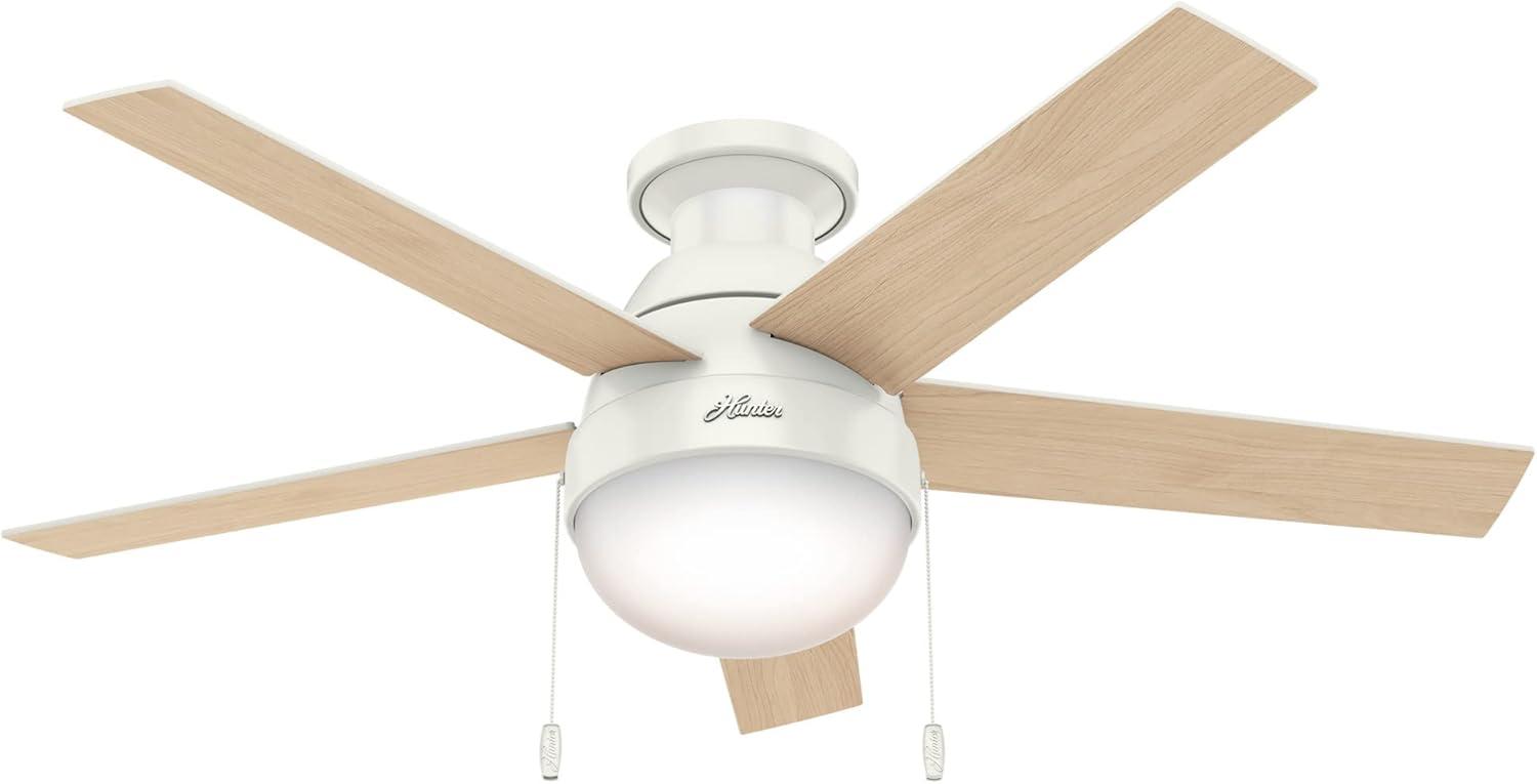 46" Anslee 5 - Blade LED Flush Mount Ceiling Fan with Pull Chain and Light Kit Included