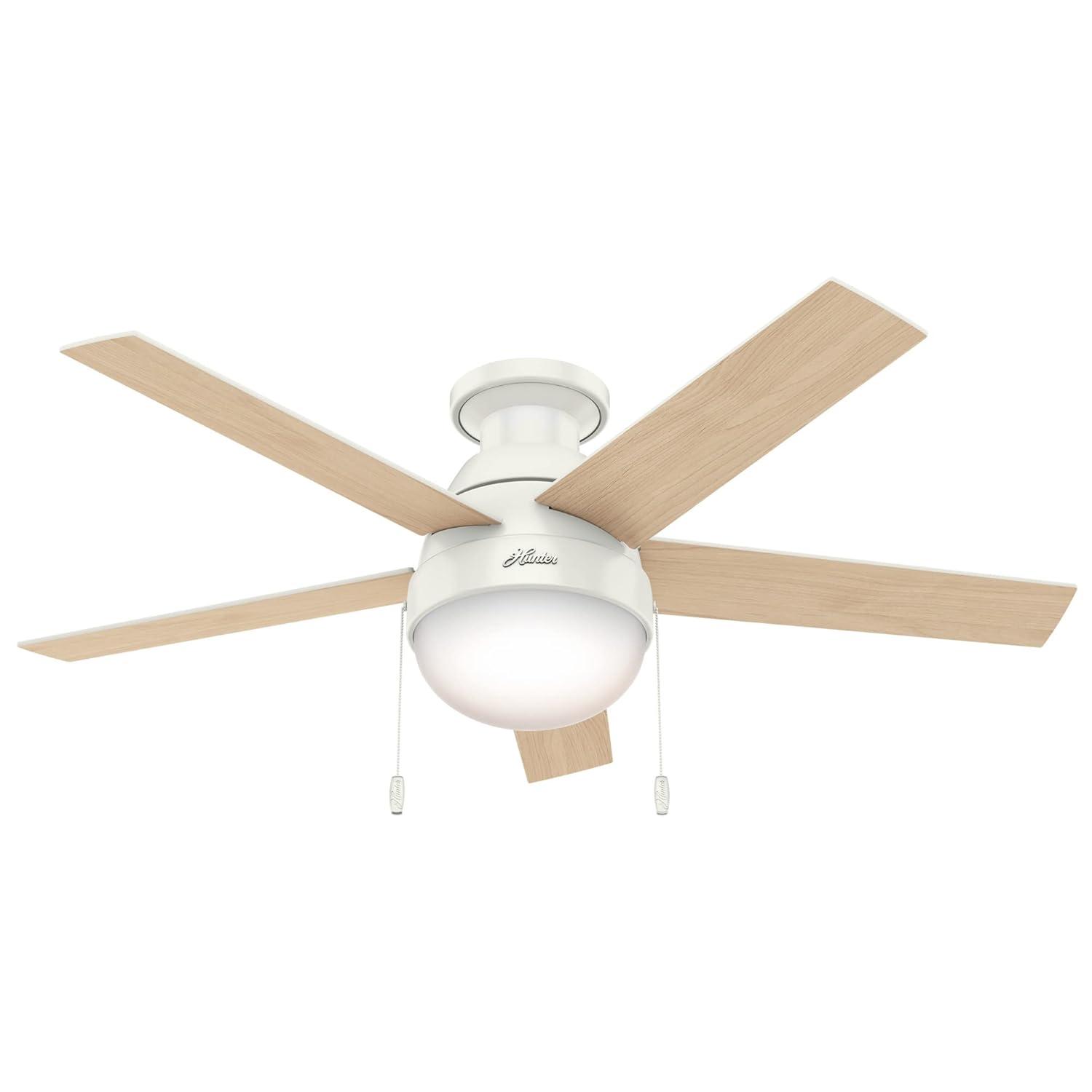 46" Anslee 5 - Blade LED Flush Mount Ceiling Fan with Pull Chain and Light Kit Included