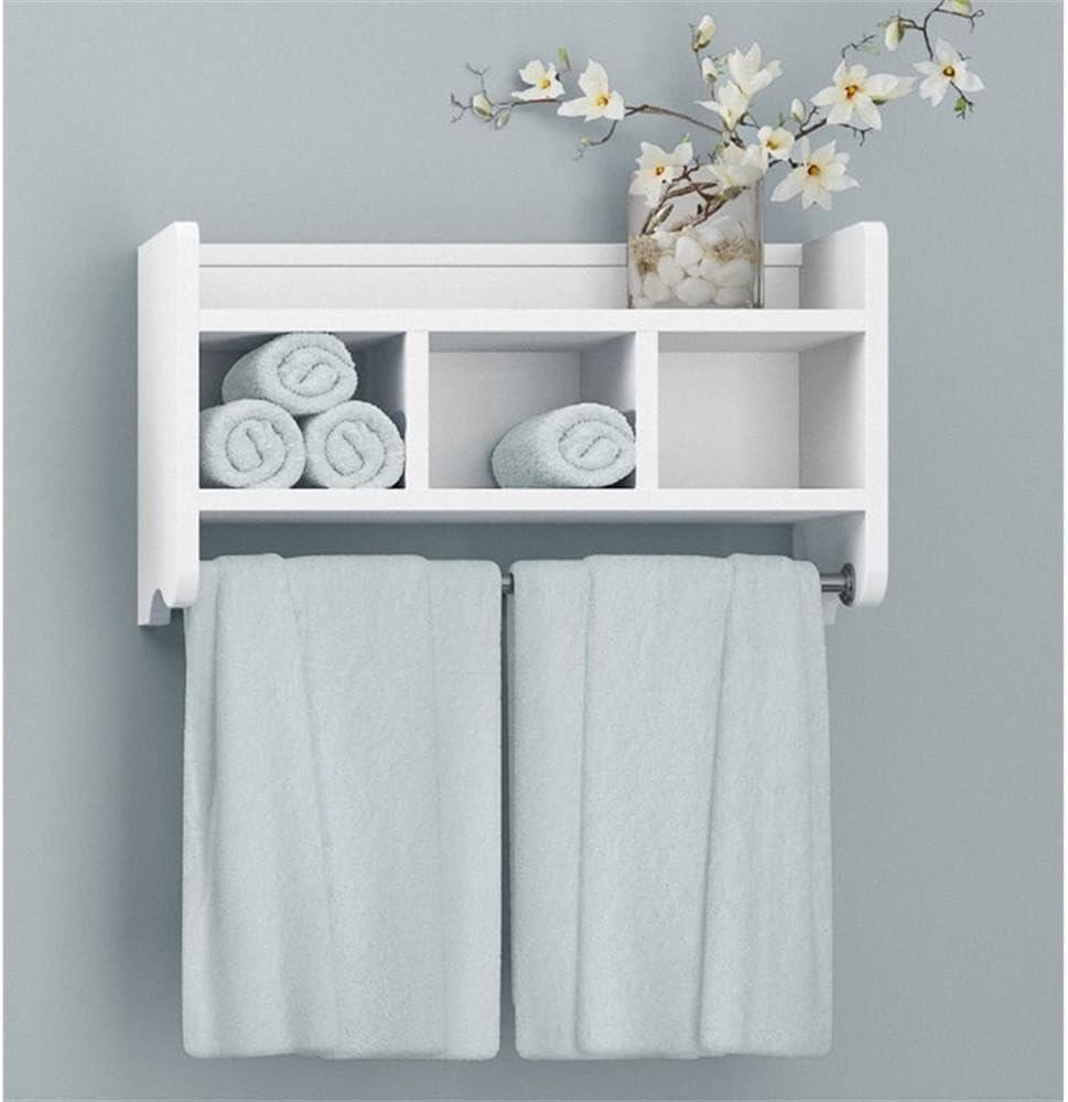 Bath Storage Shelf With Two Towel Rods, 25", White,AZABSS0050