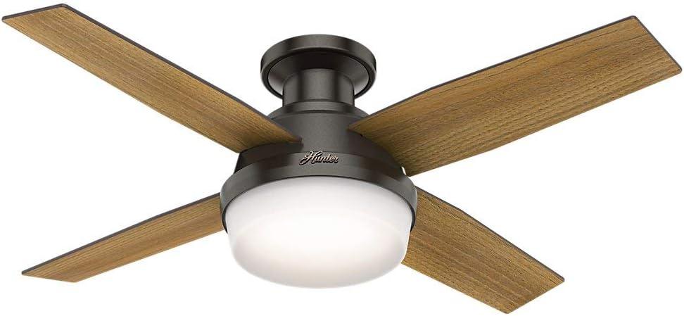 Hunter Fan Dempsey Low Profile 44" 4 - Blade Indoor Flush Mount Small Room Ceiling Fan with Lights and Remote