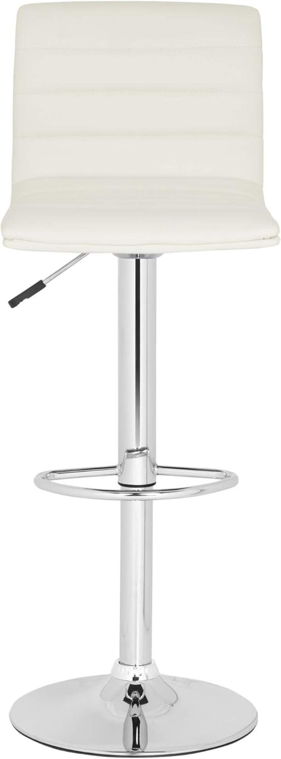 Transitional Swivel Adjustable Bar Stool in Chrome & White Leather