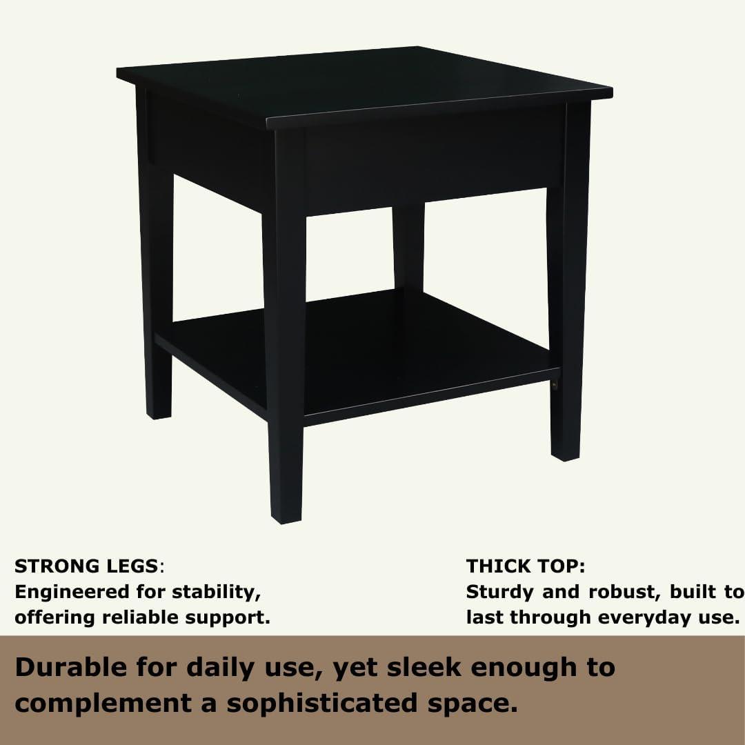 International Concepts Spencer End Table Black: Modern Square Design, Hardwood Frame, 24x24 Size, Spot Clean