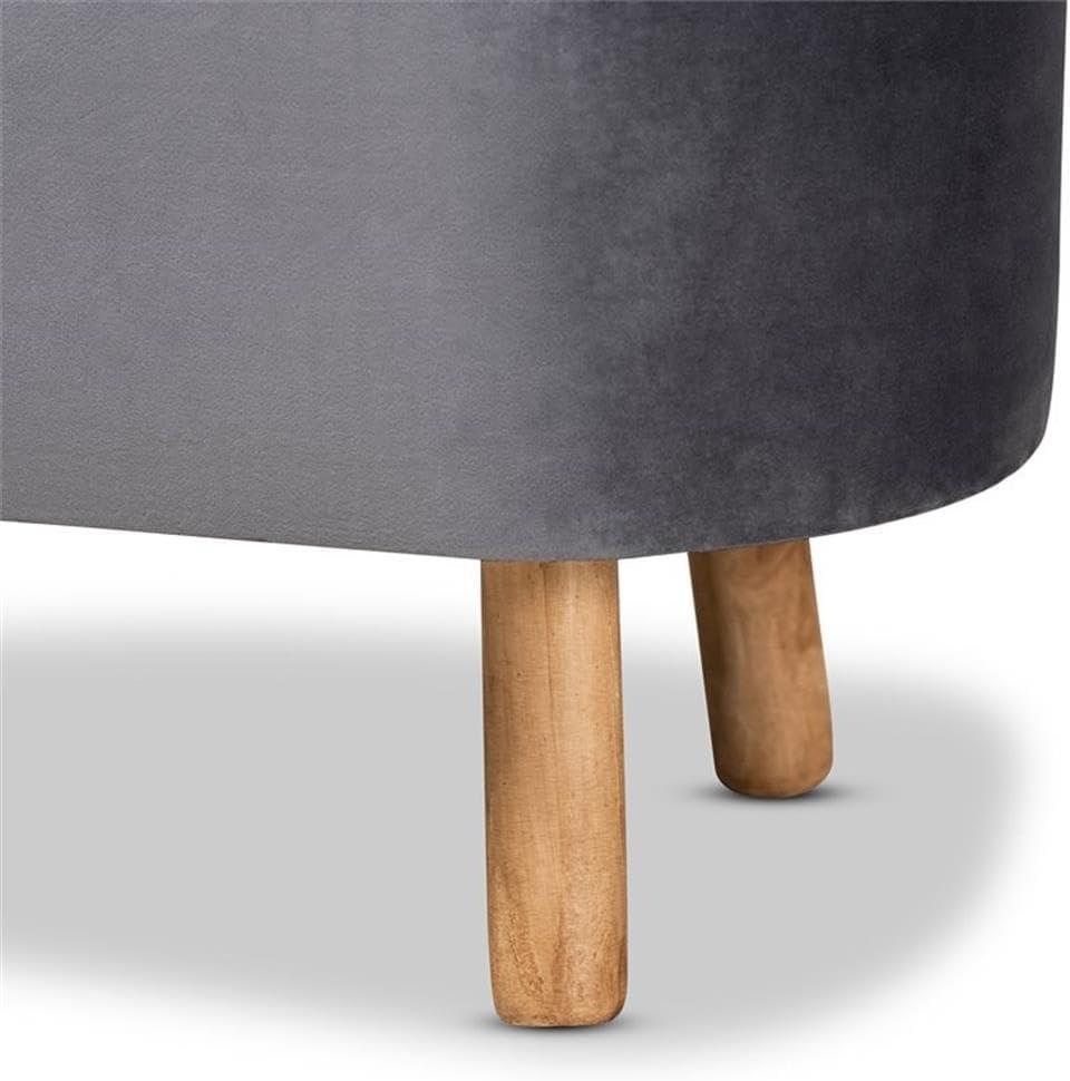 Simone Velvet Upholstered Wood Ottoman Gray/Natural - Baxton Studio