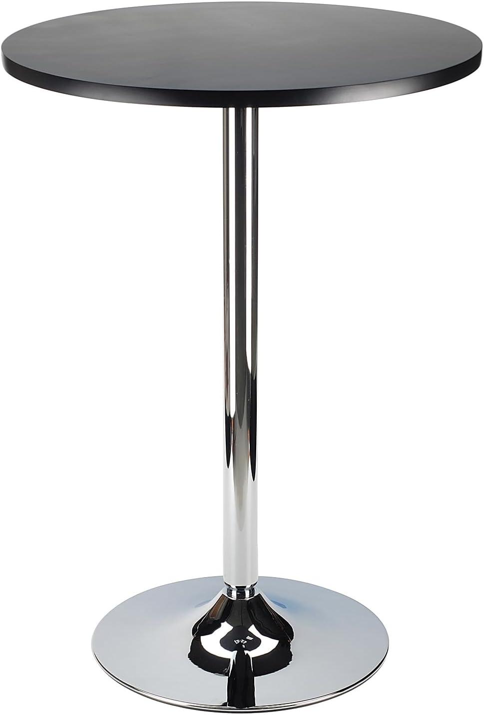 24" Spectrum Round Bar Height Table with Metal Legs Black - Winsome: Chrome Base, MDF Top, Contemporary Style