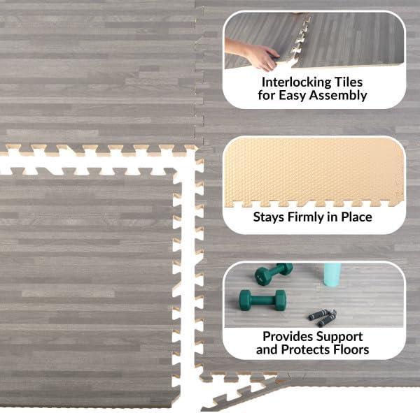 Stalwart EVA Foam Floor Tiles 6-Pack - 24 SQFT Woodgrain Puzzle Mats