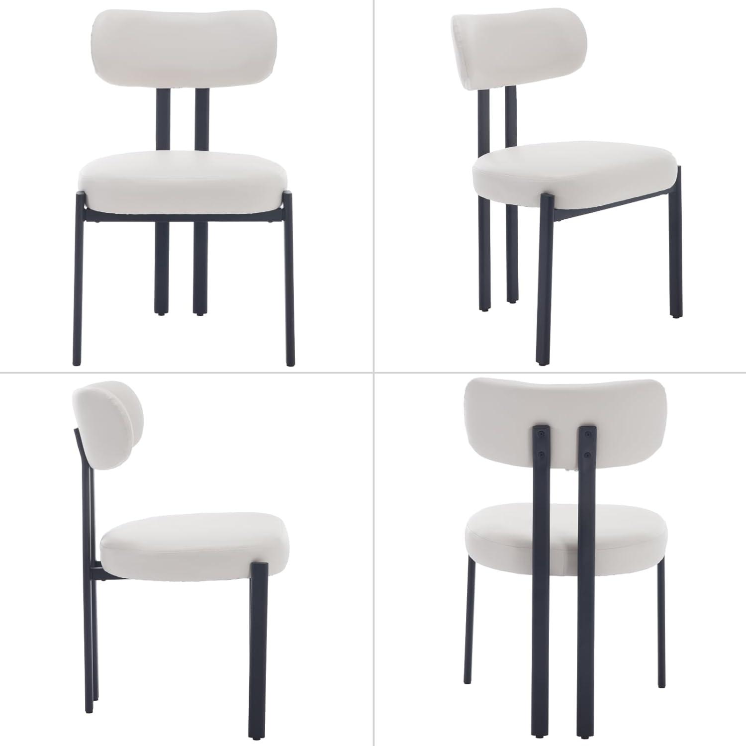 CONCETTA Dining Chairs Set of 4, Kitchen Chairs with Curved Backrest & Metal Legs, Mid Century Modern Round Dining Room Chairs for Vanity, Living Room,Beige