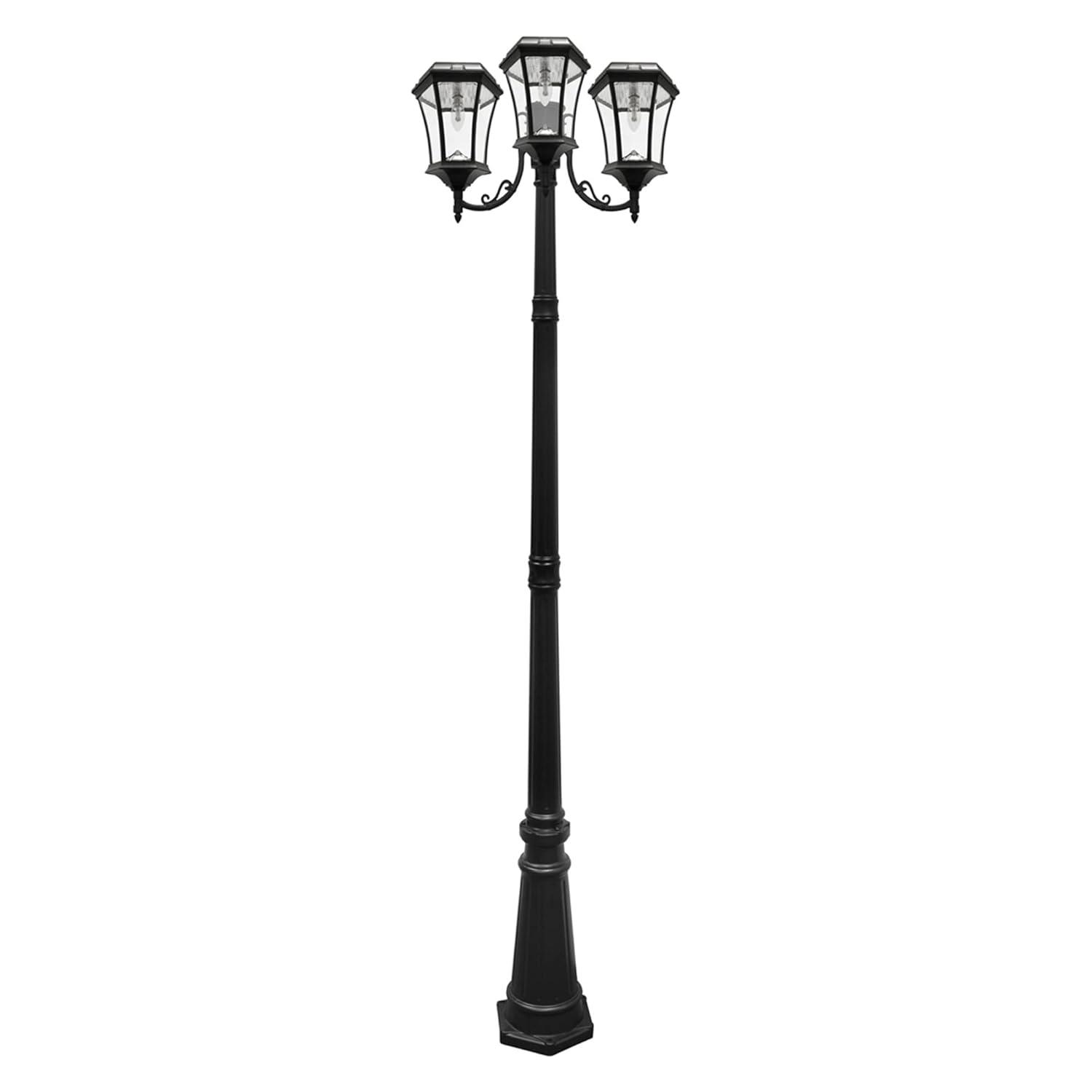 Victorian Bulb Series 3-Head Black Integrated LED Solar Outdoor Post Light