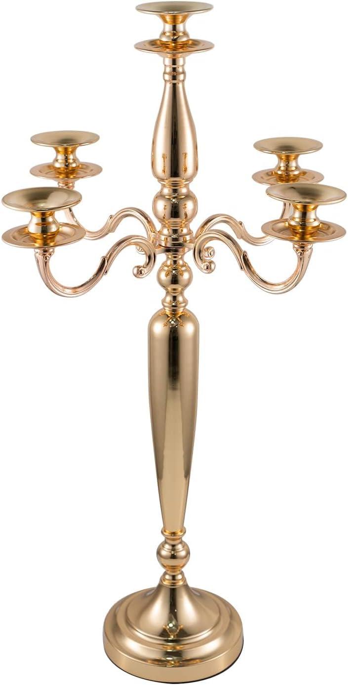 Gold 28-Inch 5-Arm Metal Candelabra Candle Holder