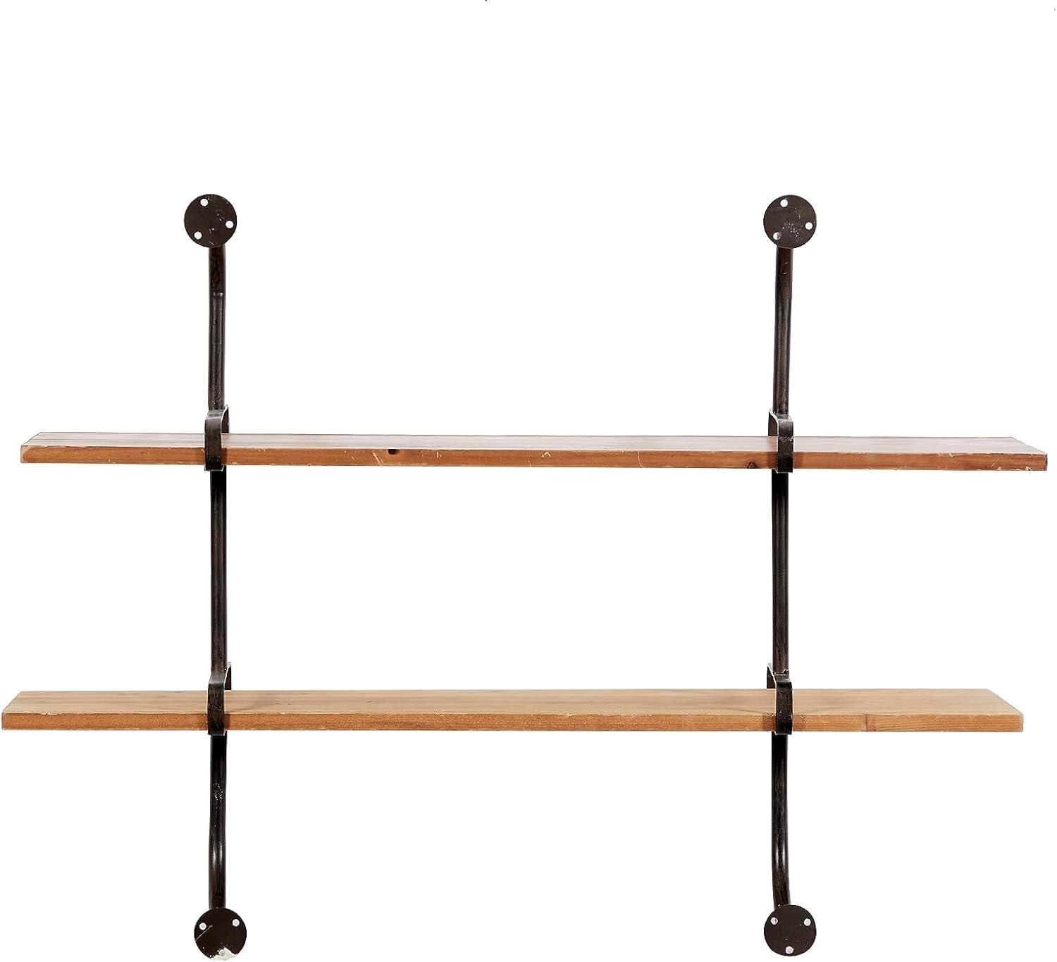 DecMode Brown Industrial 2 Tier Wood Wall Shelf, 37"W x 29"H