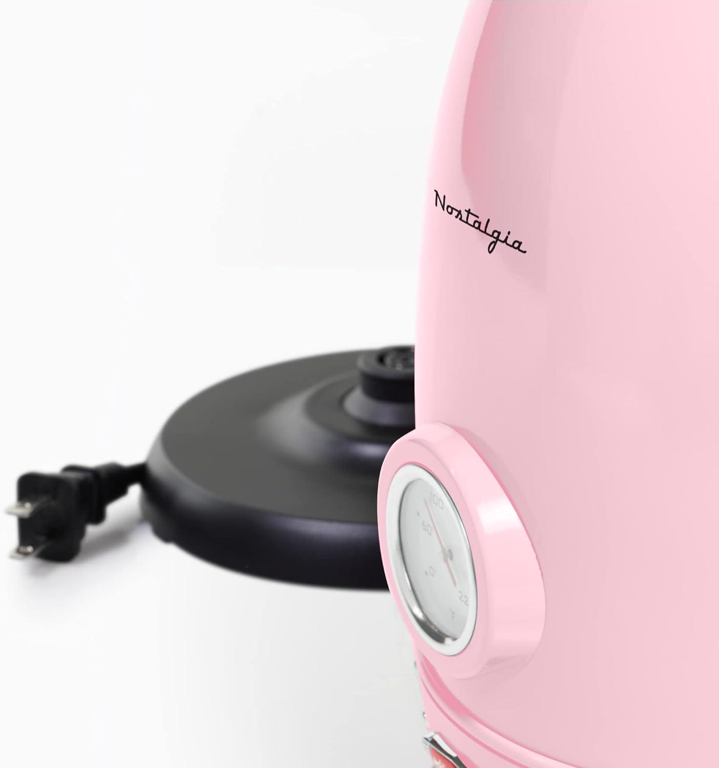 Nostalgia Retro 1.7-liter Stainless Steel Electric Water Kettle With Strix Thermostat, Pink