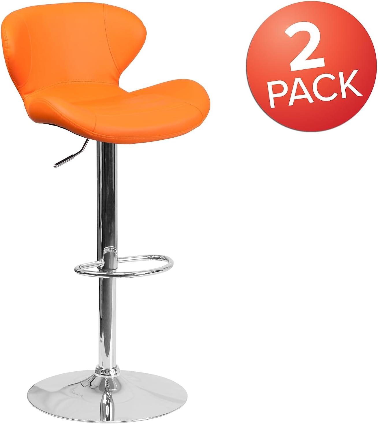 Flash Furniture Contemporary Orange Vinyl Adjustable Height Barstool with Curved Back and Chrome Base
