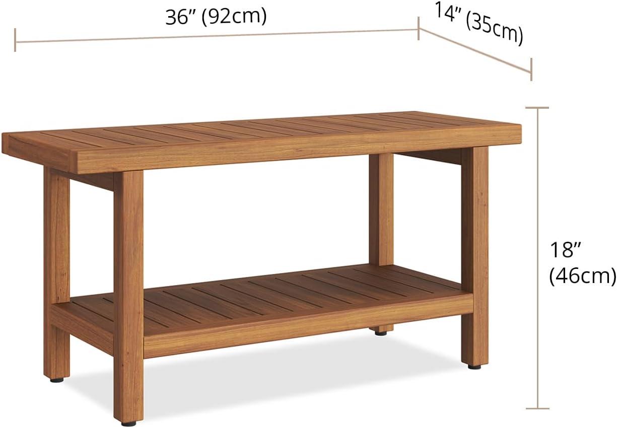 36" Natural Teak Wood Spa Shower Bench with Shelf