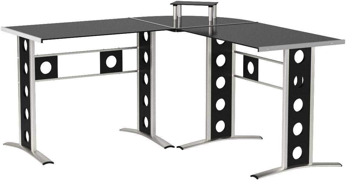 Keizer 3-piece L-shape Office Desk Set Black and Silver