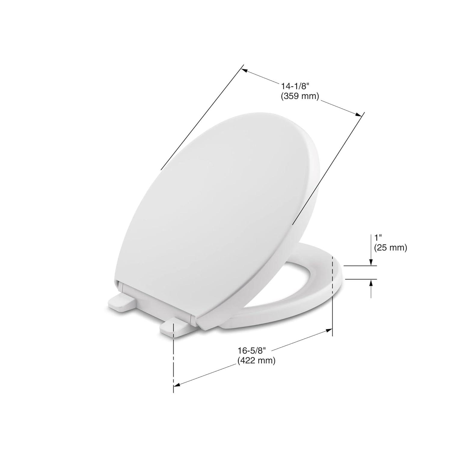 KOHLER K-4009-0 Reveal Round Toilet Seat, with Grip-Tight Bumpers, Quiet-Close Seat, Quick-Release Hinges, Quick-Attach Hardware, No Slam Toilet Seat, White