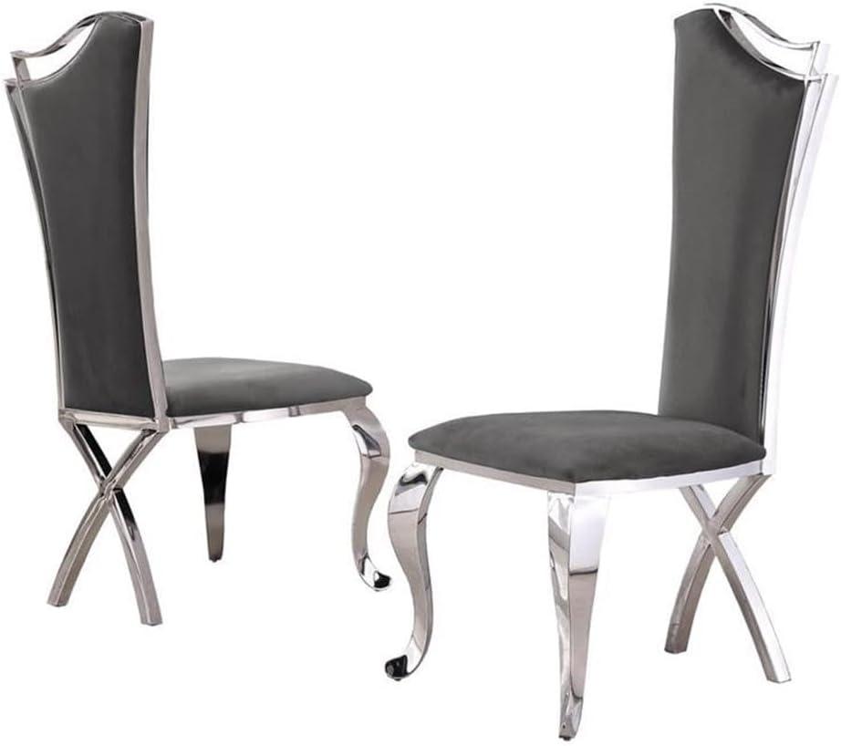 Gray Velvet Upholstered High Back Side Chair with Metal Frame