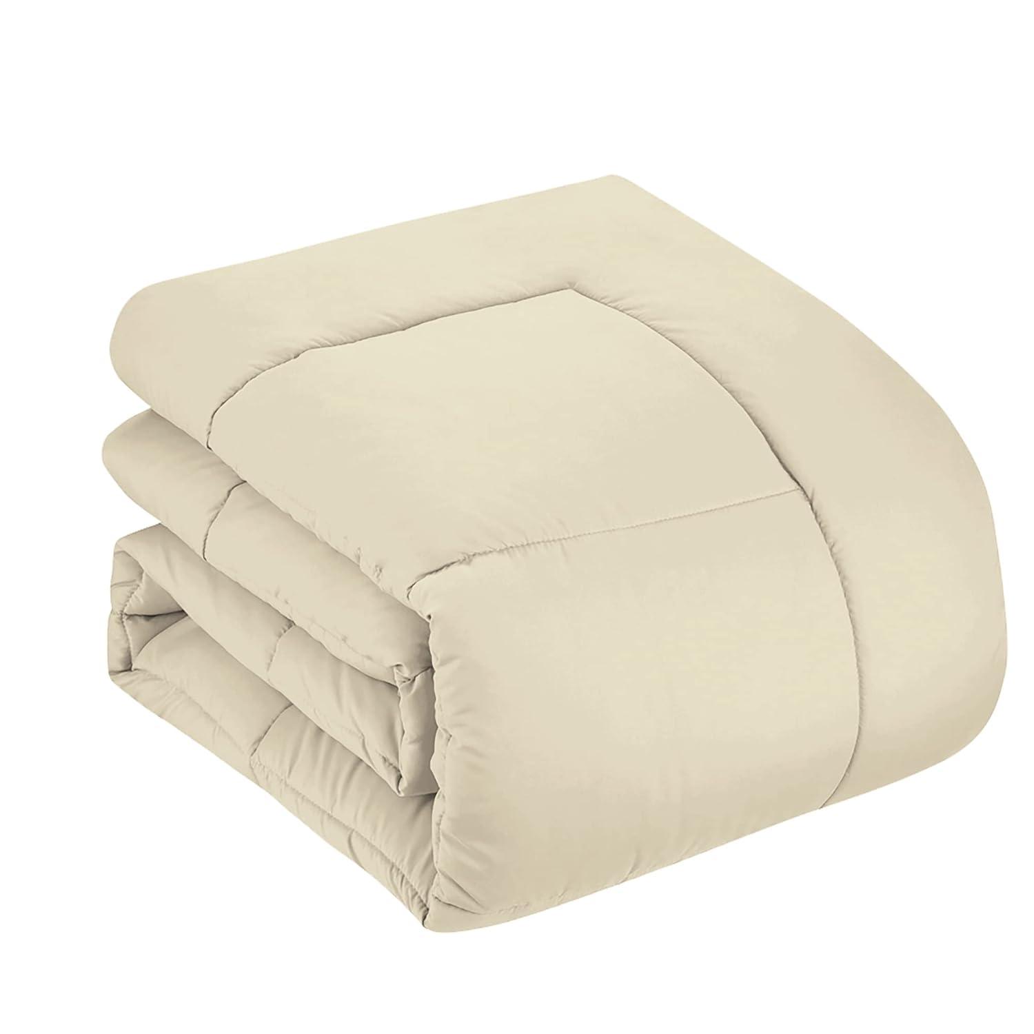Bed-in-A-Bag Solid Color Comforter & Sheet Set Soft All Season Bedding, Queen, Beige