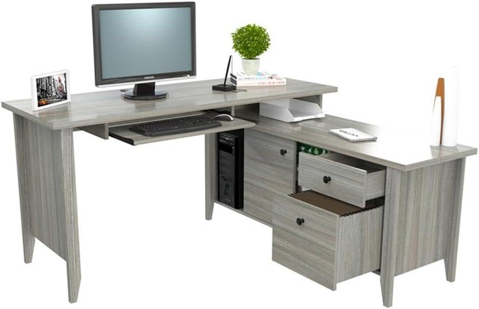 Espresso Oak L-Shaped Corner Desk with Keyboard Tray and Filing Cabinet