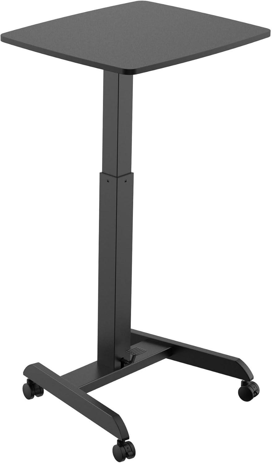 Adjustable Mobile Sit-Stand Desk in Black with Pneumatic Lift