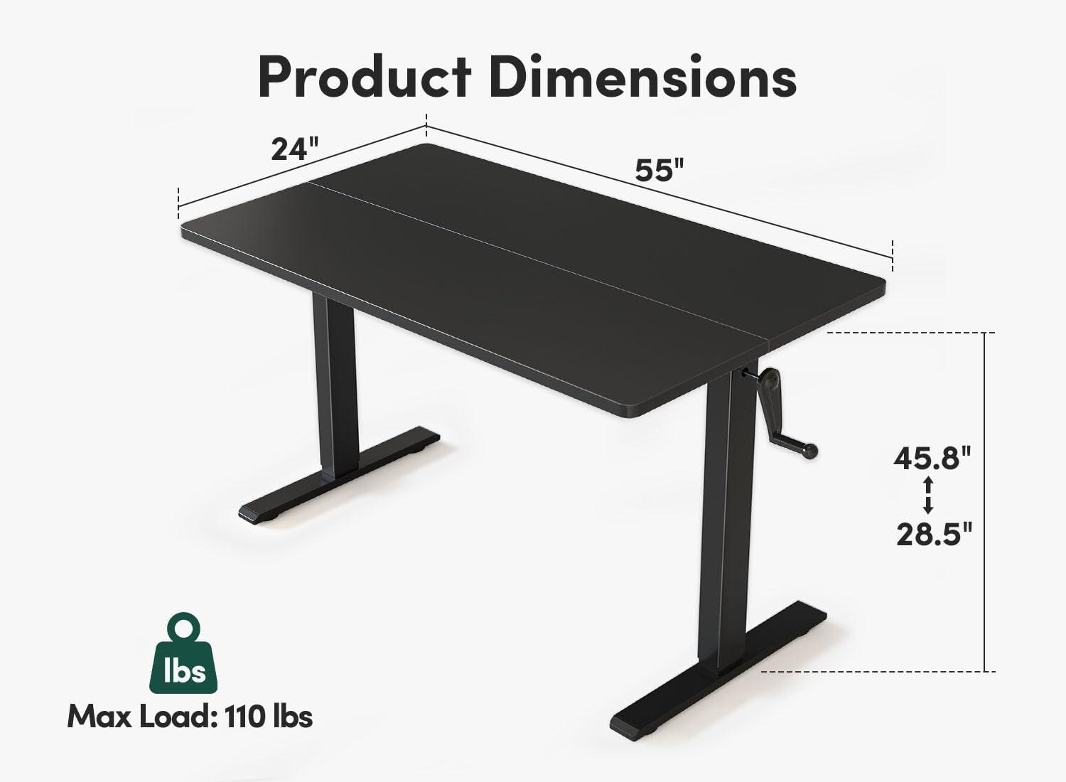 edx Electric Standing Desk, Height Adjustable Desk, 55 x 24 Inches Ergonomic Stand up Desk with Memory Preset and T-Shaped Metal Bracket for Home Office