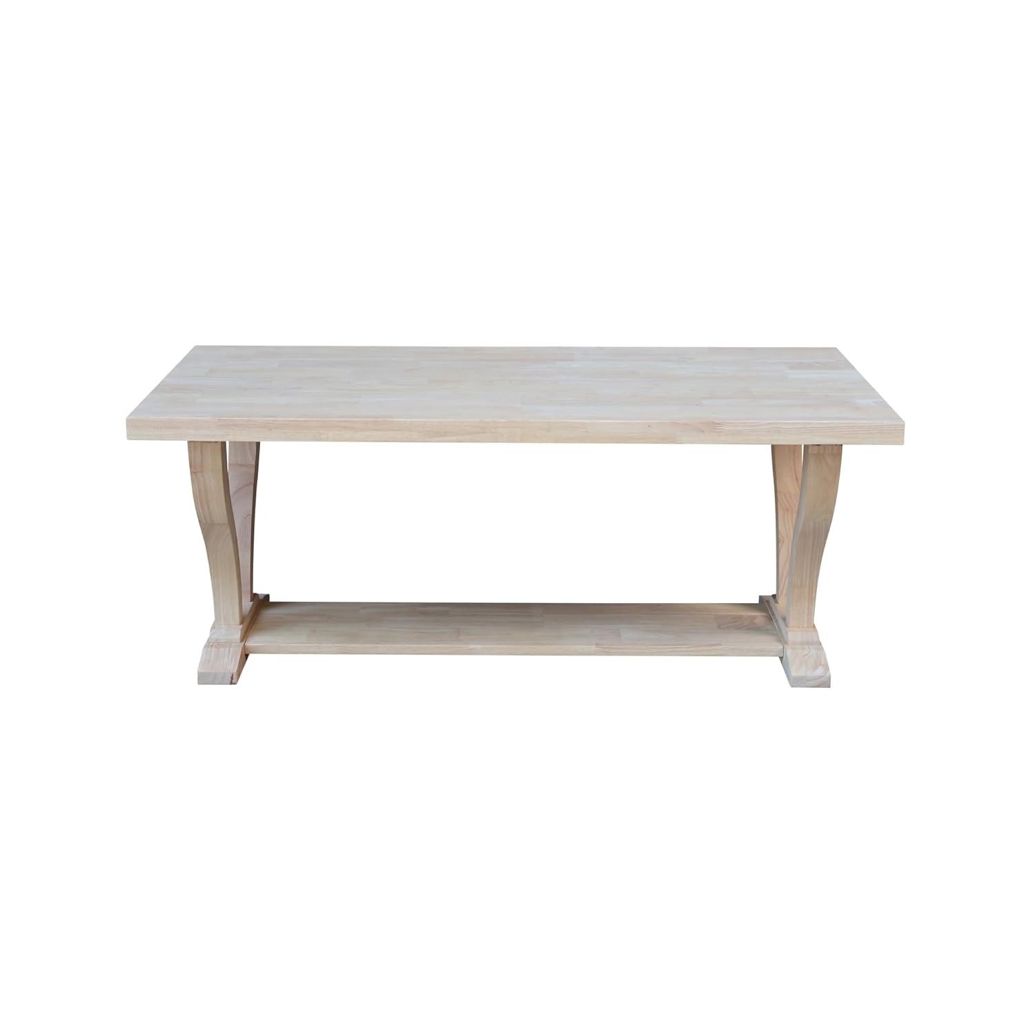 Lacasa Solid Wood Coffee Table Unfinished - International Concepts: Rubberwood, Transitional Style, Fixed Shelf