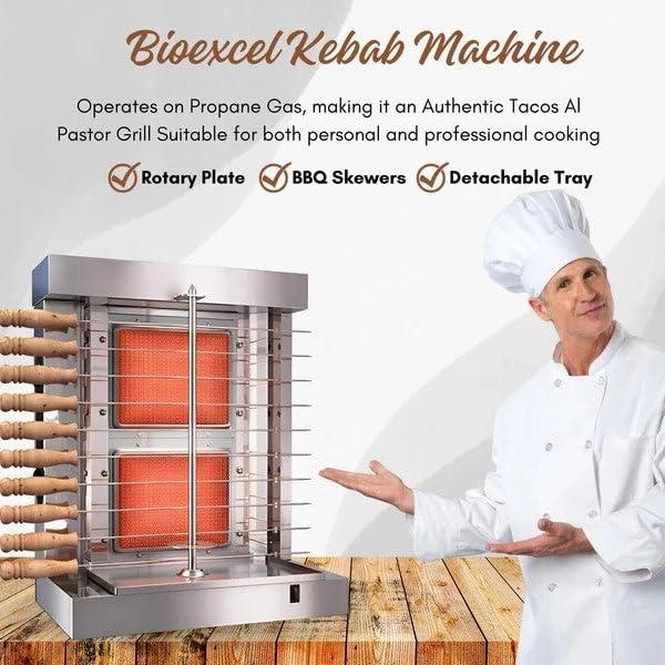 Homira Vertical Shawarma Machine - 2 Burner Rotisserie Grill, Doner Kebab and Tacos Al Pastor Machine with 10 Kebab Skewers