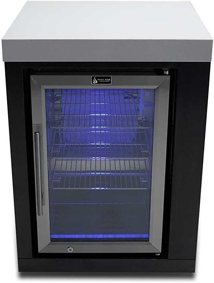 Mont Alpi Black Stainless Steel Fridge Cabinet Module + 2.7 Cubic Ft, Compact Refrigerator