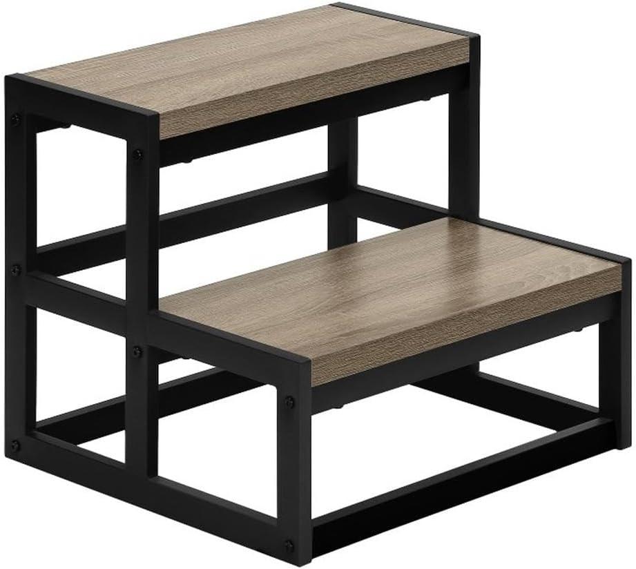 Monarch Specialties Ladder Step Stool Bedroom Kitchen Black Metal Dark Taupe Laminate Contemporary
