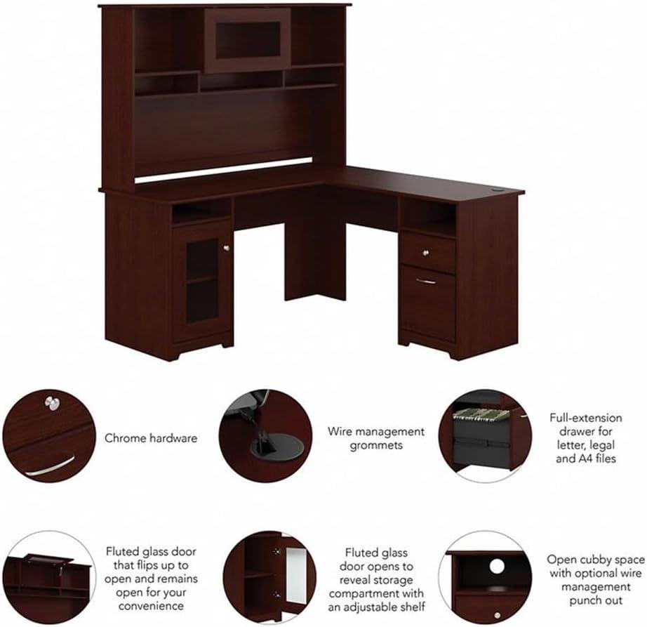 Bush Furniture Cabot 60" L Desk and Hutch with Storage, Harvest Cherry