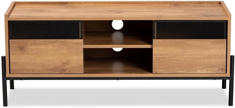 Tasman Wood and Metal 2 Door TV Stand for TVs up to 45" Natural Brown/Black - Baxton Studio