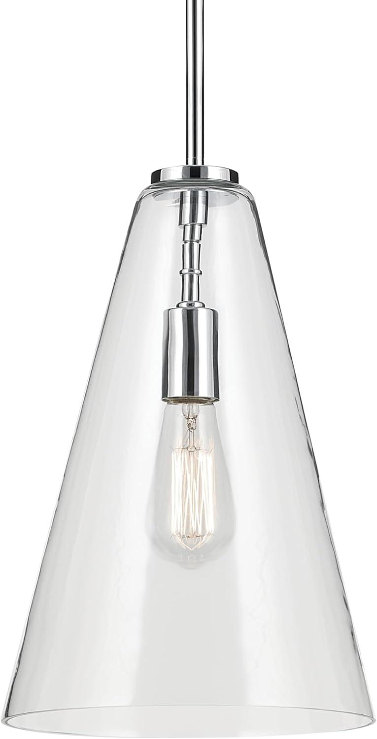 Chrome and Clear Glass Cone Pendant Light with Adjustable Height