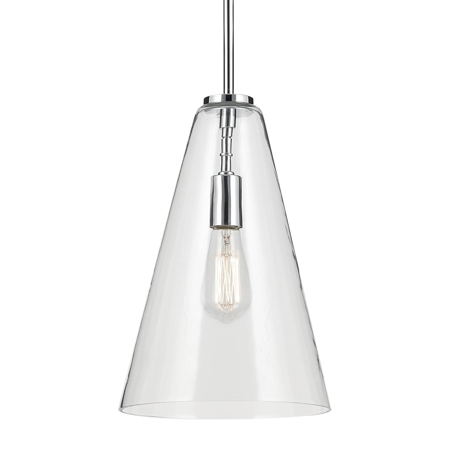 Chrome and Clear Glass Cone Pendant Light with Adjustable Height