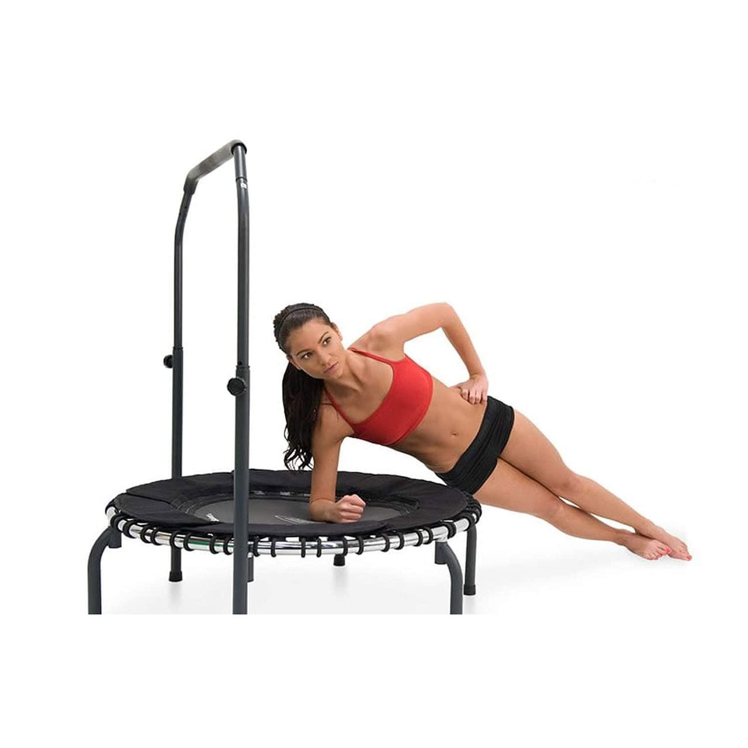 JumpSport 220 In Home Cardio Fitness Rebounder - Mini Trampoline with Handle Bar Accessory, Premium Bungees and Workout DVD