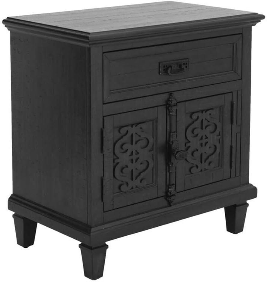 Rustic Gray Wood Nightstand with Twist Lock and 2 USB ports