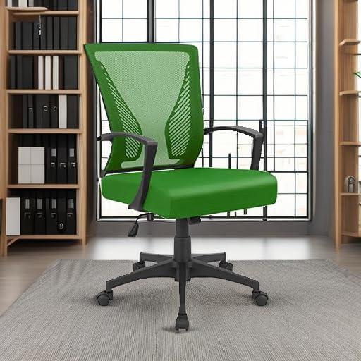 Furmax Office Mid Back Swivel Lumbar Support Desk, Computer Ergonomic Mesh Chair with Armrest, Green