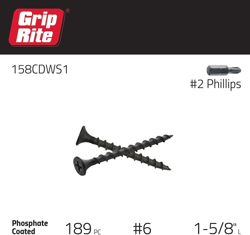 Grip-Rite No. 6 X 1-5/8 in. L Phillips Drywall Screws 1 lb 200 pk