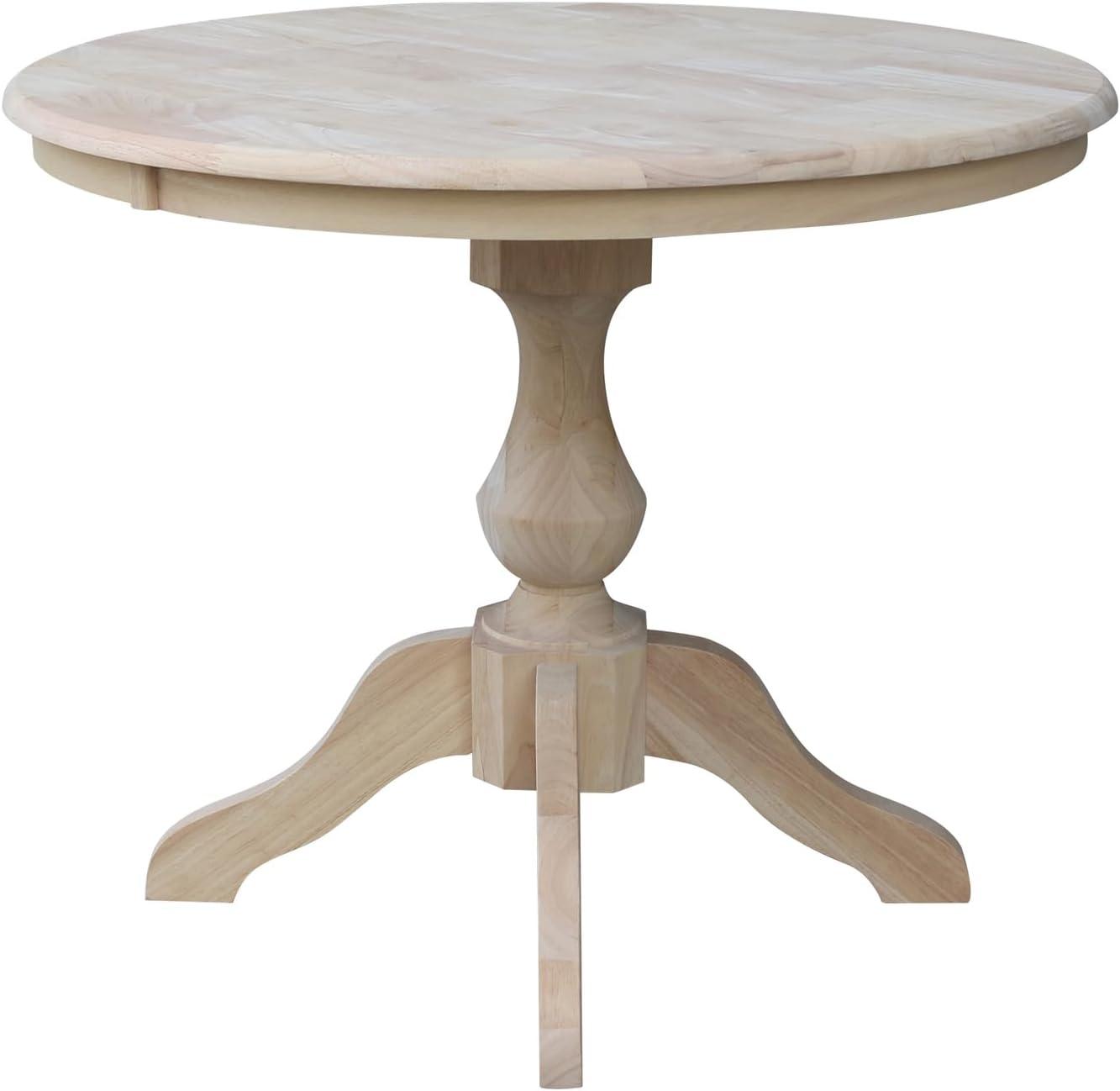 Cottage Charm Unfinished Rubberwood 36" Round Pedestal Dining Table