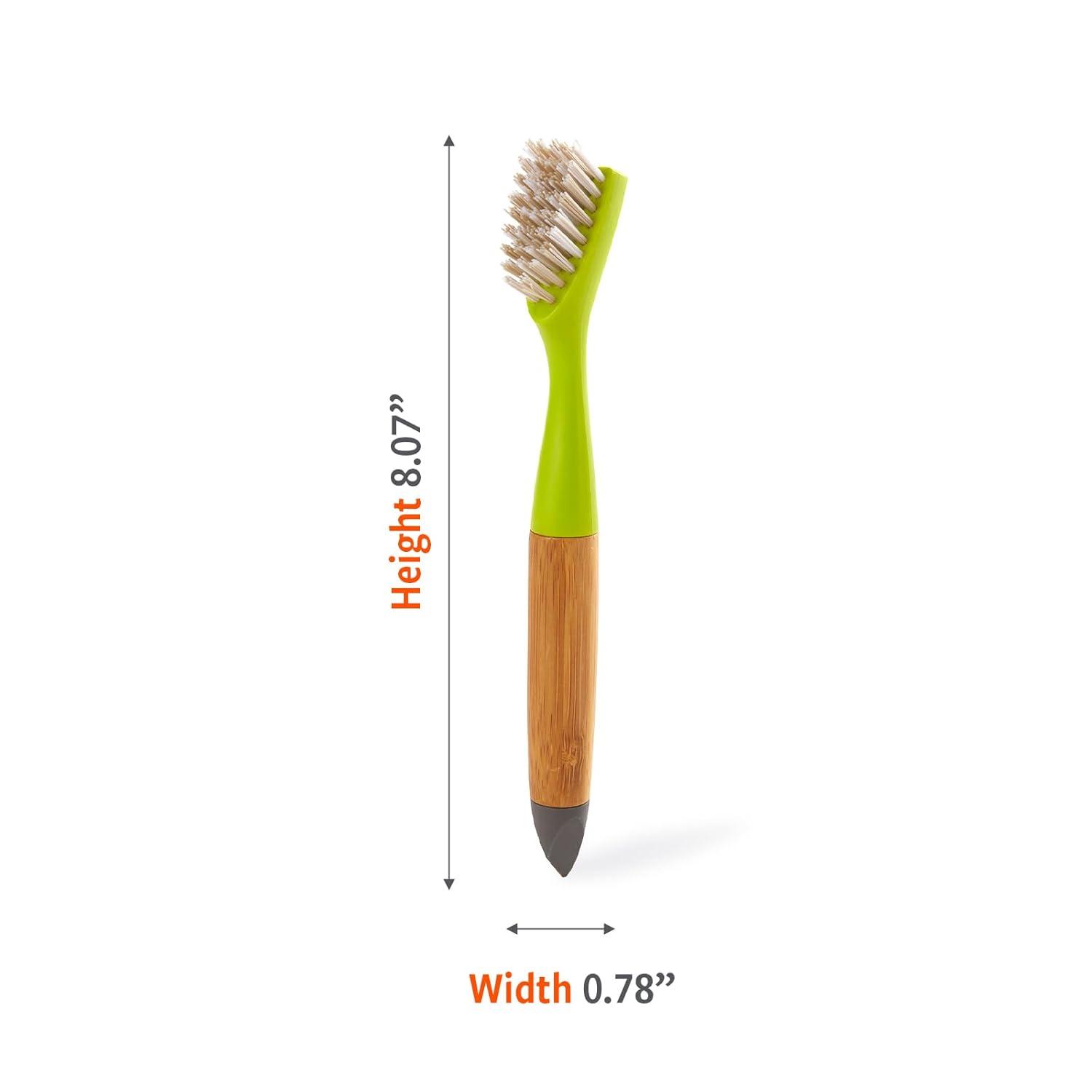 Full Circle Micro Manager Bamboo & Recycled Plastic Detail Cleaning Scrub Brush - With Flexible Tip - Green