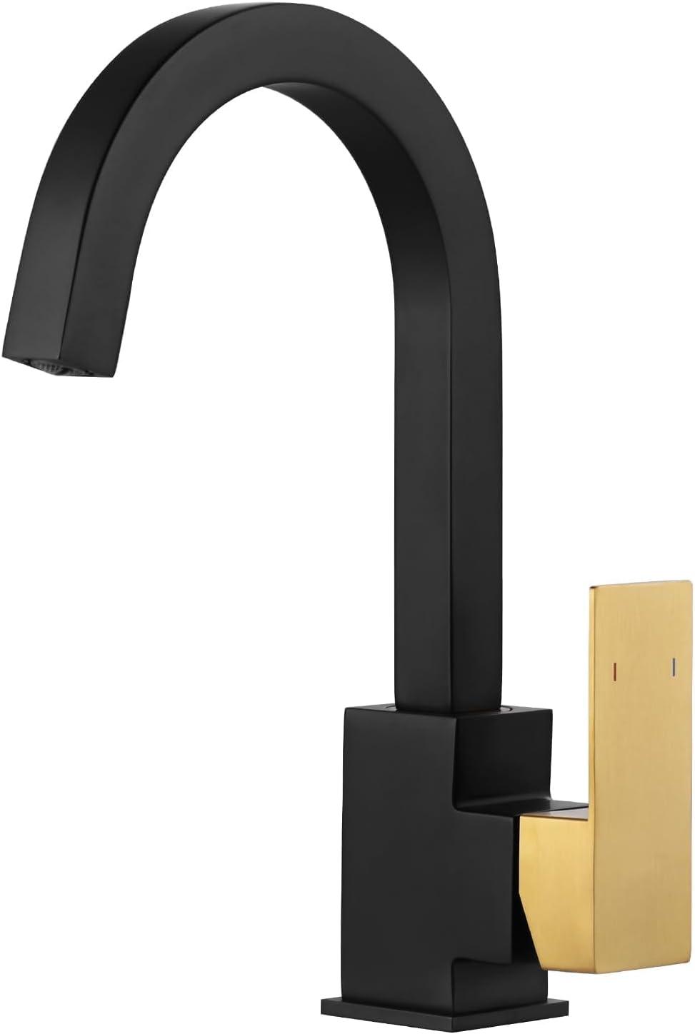 Bar Sink Faucet Black Gold, Bar Sink Faucet Single Hole, Stainless Steel Wet Bar Faucet with Single Handle for Kitchen Bathroom RV Restroom Sink, Durability Rust Square-Structured Faucet