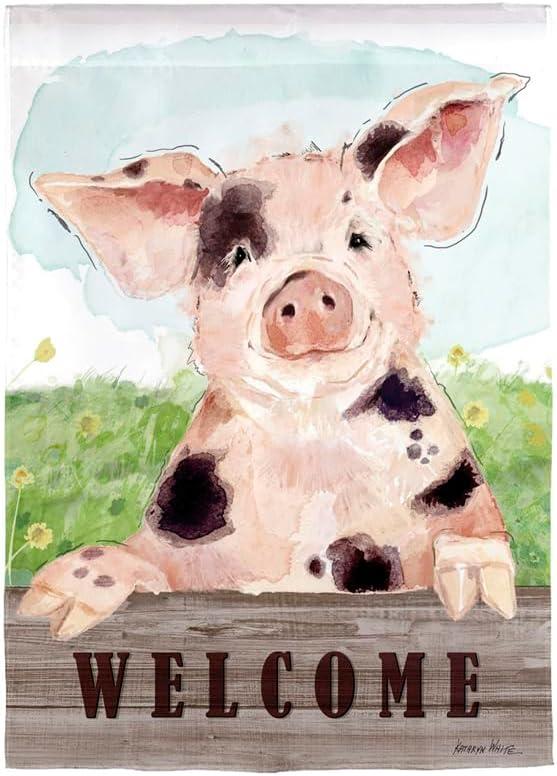 Evergreen Garden Flag Spotted Pig Suede Double Sided Indoor Outdoor Decor 18" x 12.5"