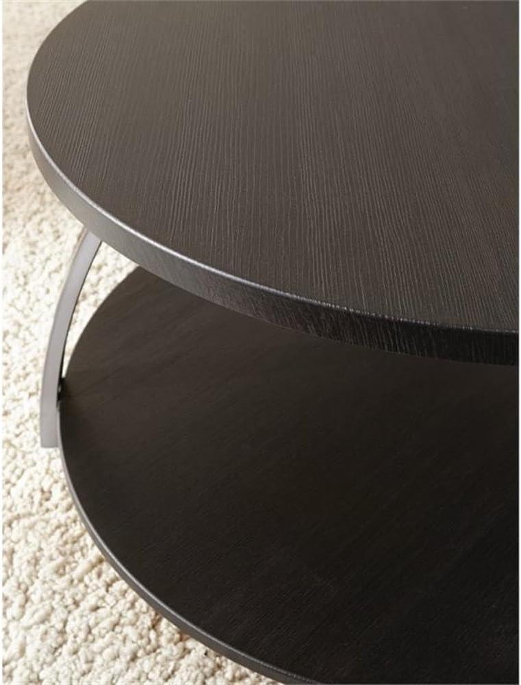 Round Black Nickel and Wood Coffee Table with Casters