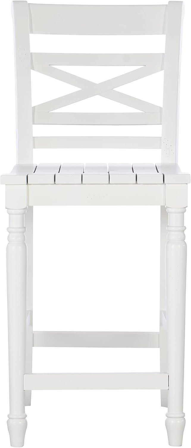 Linon Asher 24.25" Wood Farmhouse Counter Stool with X Back Plank Seat in White