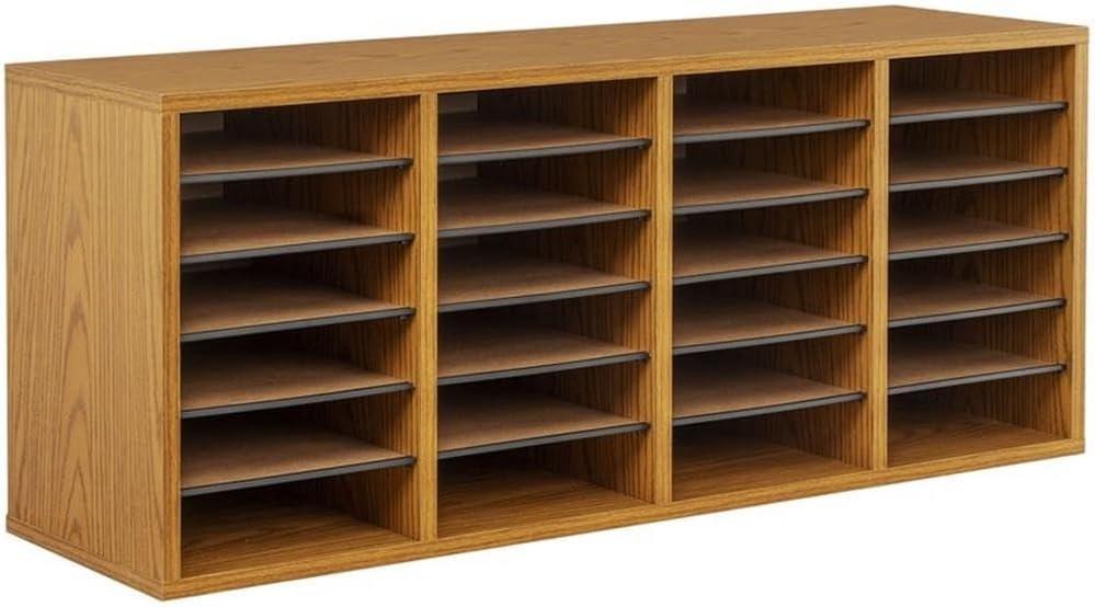 Medium Oak 24 Compartment Adjustable Wood File Organizer