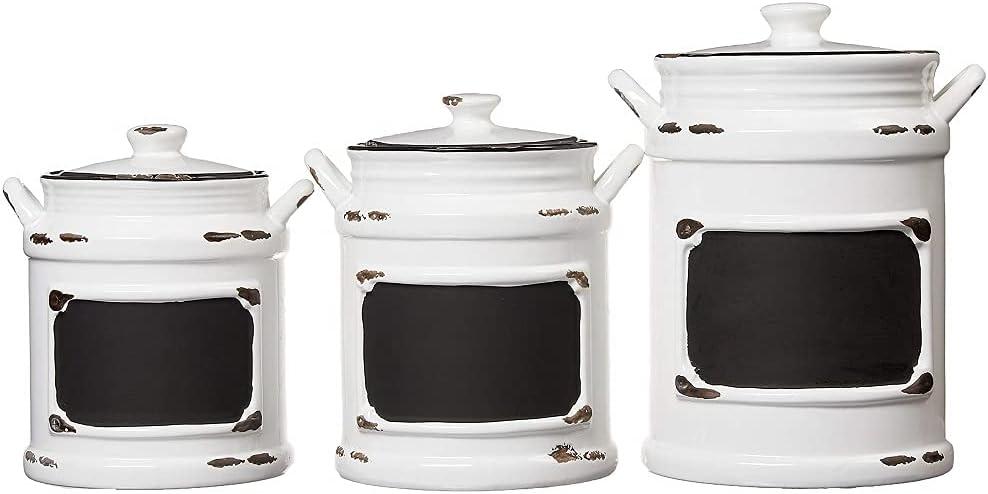 Vintage Black and White Ceramic Canister Set with Lids, 3-Piece