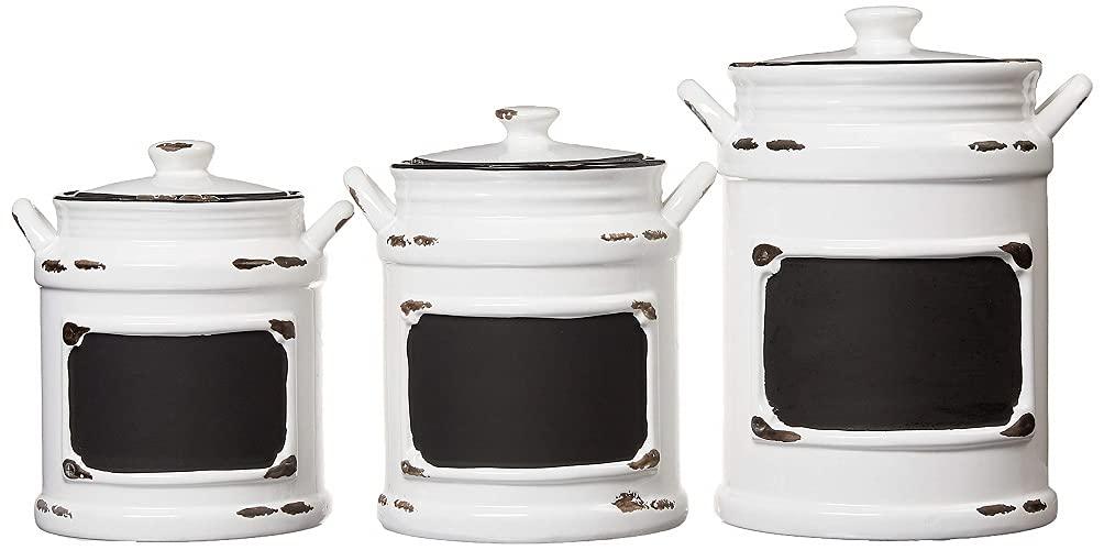 Vintage Black and White Ceramic Canister Set with Lids, 3-Piece