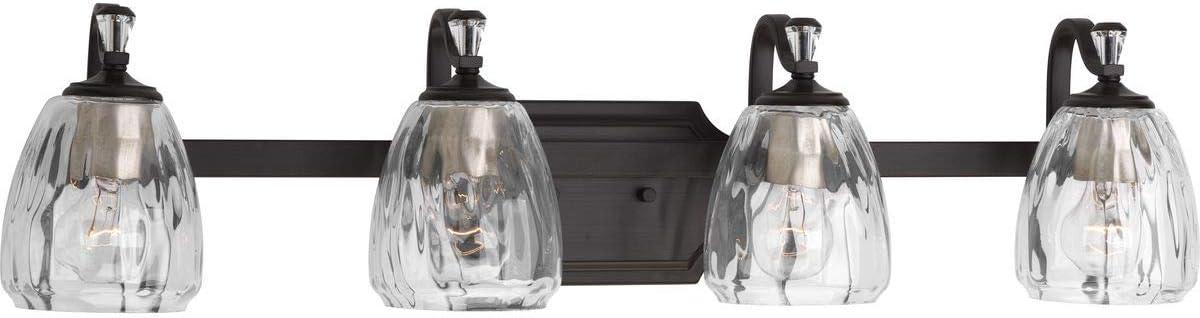 Progress Lighting Anjoux 4-Light Bath Vanity Fixture Antique Bronze Clear Water Glass Shade